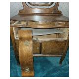 Vintage Wooden Vanity with Mirror and Storage