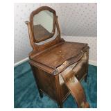Vintage Wooden Vanity with Mirror and Storage