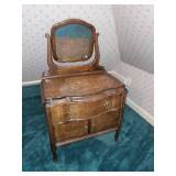 Vintage Wooden Vanity with Mirror and Storage