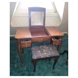 Vintage Vanity Dressing Table with Floral Patterned Stool