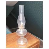 Vintage Clear Glass Oil Lamp with Ribbed Base