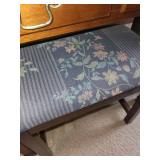 Wood Console Table with Stools and Floral Upholstered Cushions