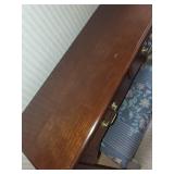 Wood Console Table with Stools and Floral Upholstered Cushions