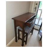 Wood Console Table with Stools and Floral Upholstered Cushions