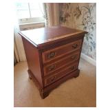 Vintage Wooden Three-Drawer Nightstand with Brass Handles