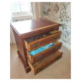 Vintage Wooden Three-Drawer Nightstand with Brass Handles