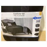 5PCS Full/Queen Mainstays Black Damask Stripe Comforter Set