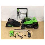 Greenworks 24V 13 Battery Powered Push Walk-Behind Mower, 4Ah USB Battery and Charger Included