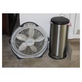 WindMachine Floor Fan and Stainless Steel Pedal Trash Can Set