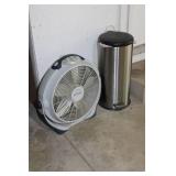 WindMachine Floor Fan and Stainless Steel Pedal Trash Can Set
