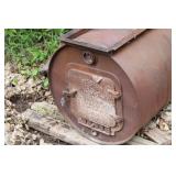 Rustic Metal Barrel Stove Heater with Chimney Pipe