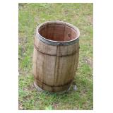 Vintage Wooden Barrel with Metal Hoop Accents
