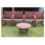 Set of 5 Wooden Garden Chairs with Round Coffee Table