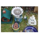 Garden Decor Collection with Gnome Statues and Birdhouse