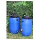 Set of 2 Blue Plastic Rain Barrels with Spigots
