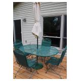 Metal Patio Dining Set with Umbrella and 4 Chairs
