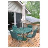 Metal Patio Dining Set with Umbrella and 4 Chairs