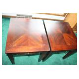 Set of 2 Wooden End Tables with Geometric Inlay