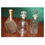 Set of 3 Vintage Glass and Ceramic Liquor Decanters