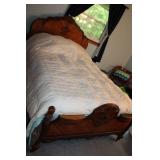 Antique Wooden Full-Size Bed Frame with Ornate Carvings