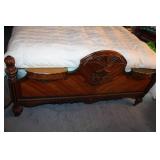 Antique Wooden Full-Size Bed Frame with Ornate Carvings