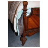 Antique Wooden Full-Size Bed Frame with Ornate Carvings