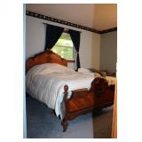 Antique Wooden Full-Size Bed Frame with Ornate Carvings