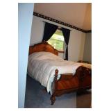 Antique Wooden Full-Size Bed Frame with Ornate Carvings