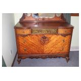 Antique Mahogany Dresser with Ornate Mirror and Decorative Carvings
