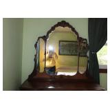 Antique Mahogany Dresser with Ornate Mirror and Decorative Carvings