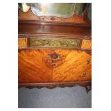 Antique Mahogany Dresser with Ornate Mirror and Decorative Carvings