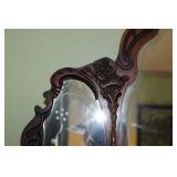 Antique Mahogany Dresser with Ornate Mirror and Decorative Carvings