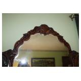 Antique Mahogany Dresser with Ornate Mirror and Decorative Carvings