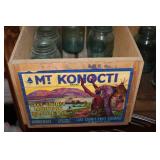 Set of 10 Vintage Blue-Green Mason Jars with Wood Crate