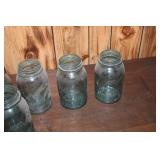 Set of 10 Vintage Blue-Green Mason Jars with Wood Crate