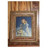 Vintage Framed Portrait of Woman with Yellow Roses