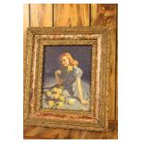 Vintage Framed Portrait of Woman with Yellow Roses