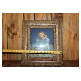 Vintage Framed Portrait of Woman with Yellow Roses