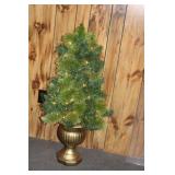 Small Artificial Pre-Lit Christmas Tree in Gold Planter