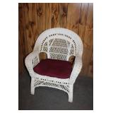 White Wicker Armchair with Red Cushion