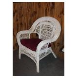 White Wicker Armchair with Red Cushion