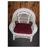 White Wicker Armchair with Red Cushion