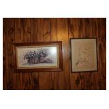 Set of 2 Framed Prints: Floral Baskets and Bluebirds on Branch
