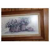 Set of 2 Framed Prints: Floral Baskets and Bluebirds on Branch