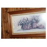Set of 2 Framed Prints: Floral Baskets and Bluebirds on Branch