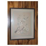 Set of 2 Framed Prints: Floral Baskets and Bluebirds on Branch