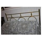 Double Bed with Brass Headboard and Patterned Comforter Set