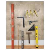 Assorted Carpenters Levels and Measuring Accessories