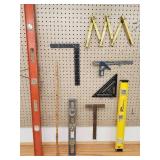 Assorted Carpenters Levels and Measuring Accessories