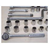 Large Assortment of Assorted Size Ratchets, Sockets and Tools